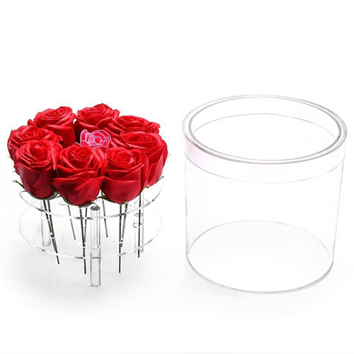 9 Holes Round Rose Box Water Holder Wedding Flower Gift Box