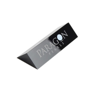 UV Printing Acrylic Logo Blocks | Signs & Branding Manufacturer 41 Glossy Black Triangle Slanted Lucite Block