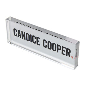 UV Printing Acrylic Logo Blocks | Signs & Branding Manufacturer 12 Silver Background Printing Lucite Branding Holder for Shop