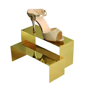 Display per riser per scarpe a due gradini in oro polacco-tuya