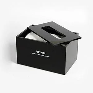 Caja de pañuelos de acrílico negro con tapa