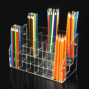 Soporte organizador de lápices acrílicos con múltiples compartimentos