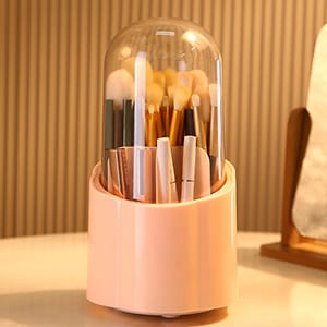 Round Acrylic Makeup Brushes Organizer Pot With Lid