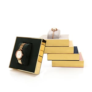 Caixa de exibição de relógio de superfície dourada
