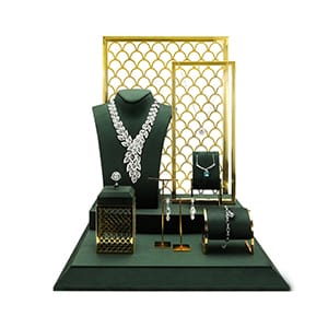 Conjunto de exibição de joias de veludo verde malaquita