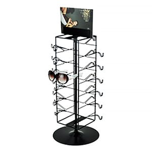 Expositor de óculos de mesa giratório de metal com pôster